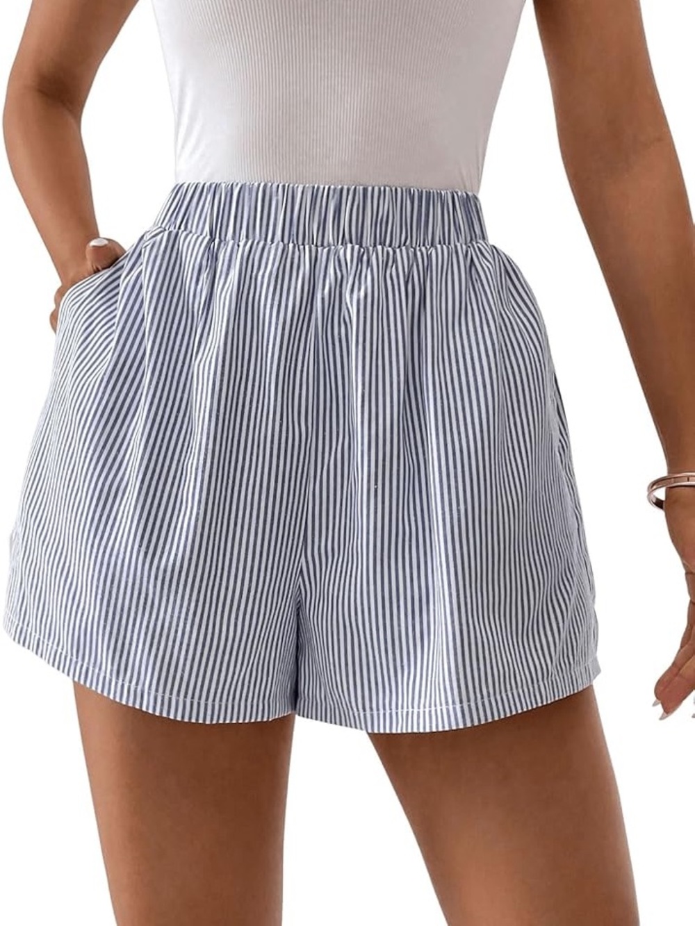 Striped Women's Boxer Shorts - Blue/White